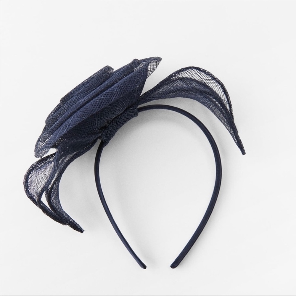 Zara headpiece headband with tonal flower appliqué in midnight blue